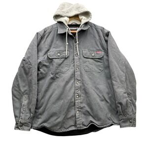 Wolverine Shirt Jacket Mens Size L Charcoal Gray Canvas Fleece Lined Hooded Work